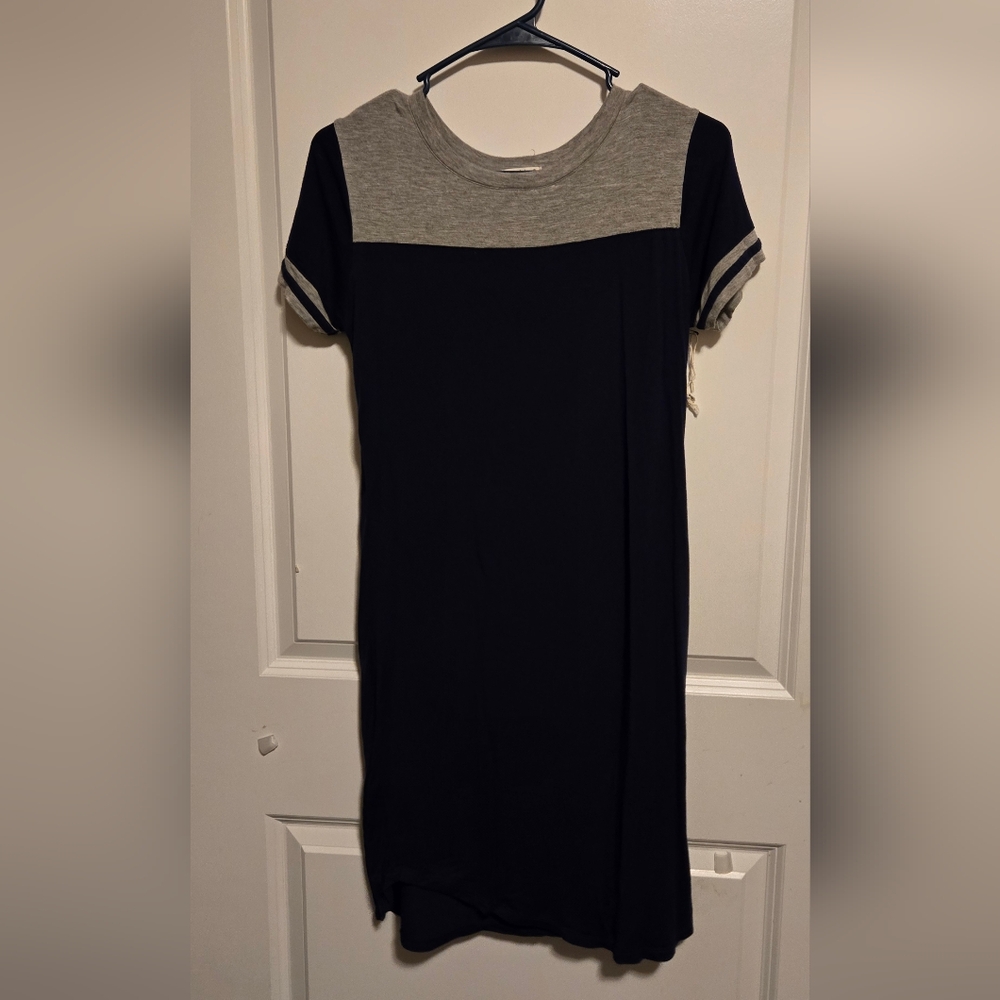 Glitz Navy Blue Sheath Mini Dress with Cuffed Short Sleeves